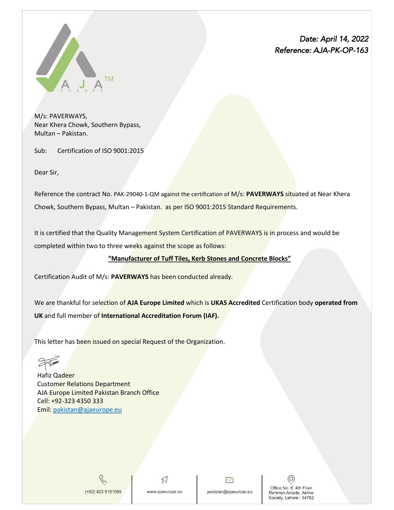 ISO 9001:2015 Certificate